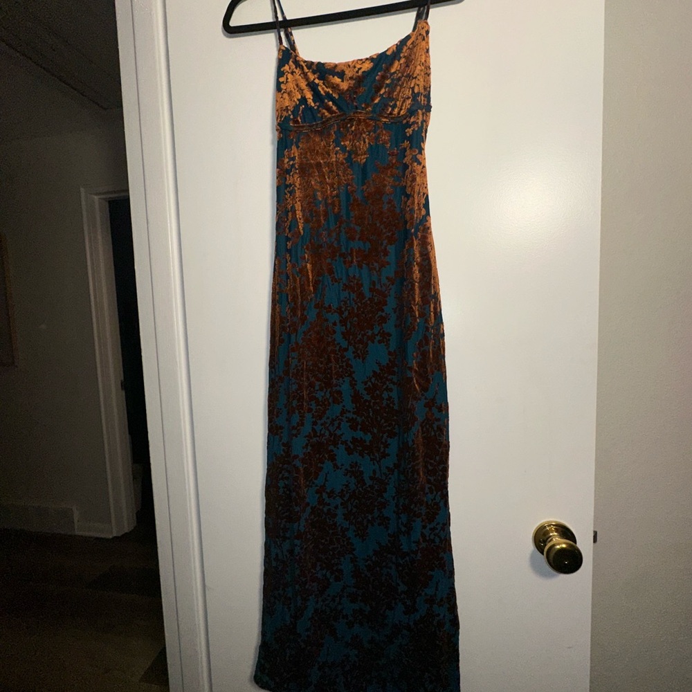 NWT Velvet Maxi Dress in Teal and Brown